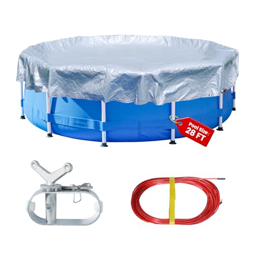 32FT Pool Covers for 28FT Above Ground Swimming Pool,Round Cover,Winter Pool Cover with Winch and Cable (Silver/Blue) - color: Silver/Blue, size: 32'(round)
