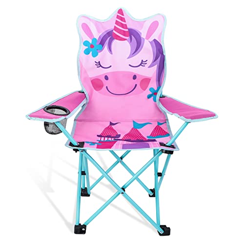 KABOER Kids Outdoor Folding Lawn and Camping Chair with Cup Holder and Carrying Bag, Children's Camping Chairs - color: Pink Unicorn