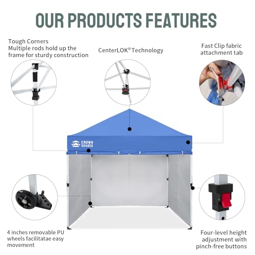 CROWN SHADES Pop Up Canopy Tent, 8x8 Commercial Canopy Tent with 4 Sidewalls, 4" Wheels, 4 Upgraded Weights, Patented Centerlock, 400D Fabric, Sto'N Go Bag, Blue - color: Blue, size: 8x8 Tall Center