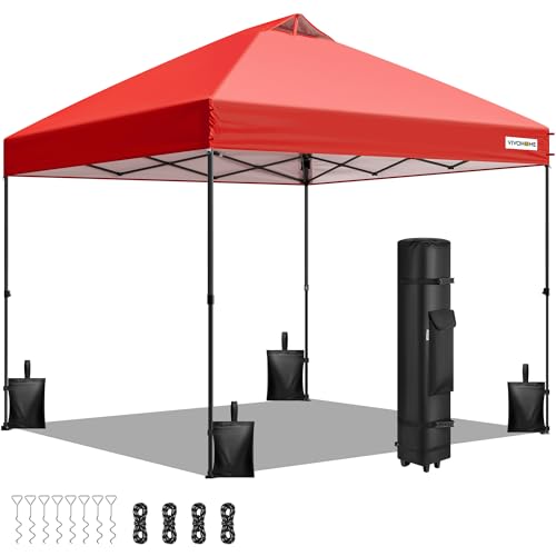 VIVOHOME 10x10ft Pop Up Canopy Tent One Push Setup Outdoor Portable Shelter Tent Heavy Duty with Wheel Carry Bag and 4 Sandbags, Red - color: Red, size: 10x10 ft