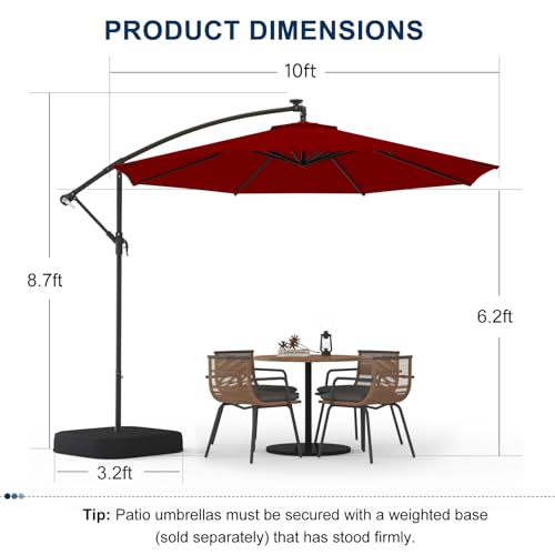 10FT Patio Umbrella with Base Included, Outdoor Offset Cantilever Umbrella, Infinite Tilt, UV Protection for Backyard, Lawn, Garden & Pool - color: Burgundy, size: 10FT w/Base (Offset Umbrella)