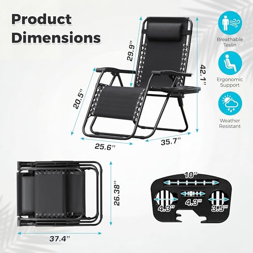 Homall Zero Gravity Chair Patio Folding Lawn Outdoor Lounge Gravity Camp Reclining Lounge Chair with Cup Holder Pillows for Poolside Backyard and Beach Set of 4 (Black) - color: Black, size: 4 PCS