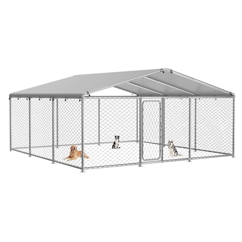 15×15 FT Extra Large & Heavy Duty Dog Kennel Run - Outdoor Metal Enclosure with Lockable Door and Waterproof Cover for Big Dogs - size: 183x183in