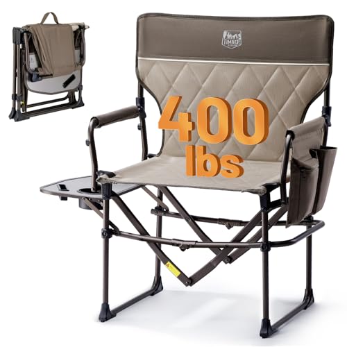 Timber Ridge Aluminum Camping Directors Chair with Side Table Pocket, Portable Folding Heavy Duty Lawn Chair for Fishing Trip Picnic Concert Outdoor 400lbs, Tan - color: Tan