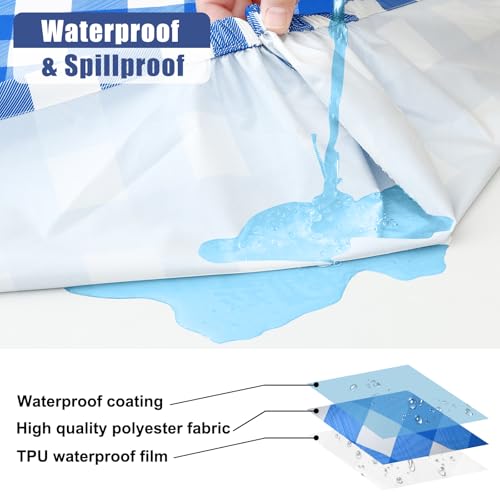 Smiry Picnic Table Cloth 2 Pack, Waterproof Elastic Fitted Tablecloths for 5FT Rectangle Tables, Washable Polyester Buffalo Plaid Tablecloth for Camping, Dining & Outdoor (Blue & White, 30" x 60") - color: Blue and White, size: 30" x 60"