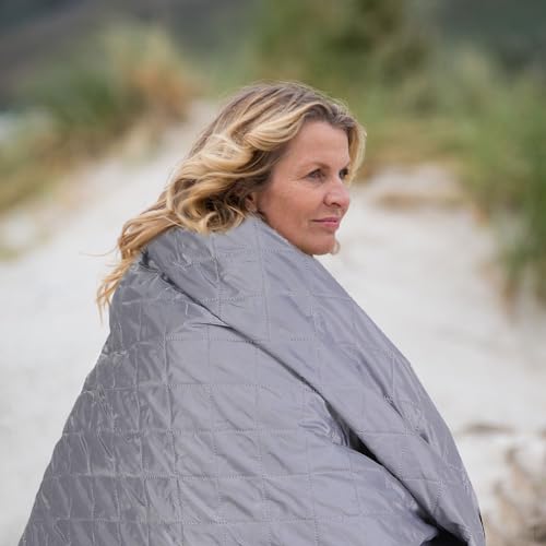 Tranqun 2 Large Outdoor Blanket 78'' x 55'' Quilted Windproof Waterproof Fleece Sandproof Stadium Foldable Warm Blanket for Camping Picnic Sporting Events Cold Weather (Gray) - color: Gray