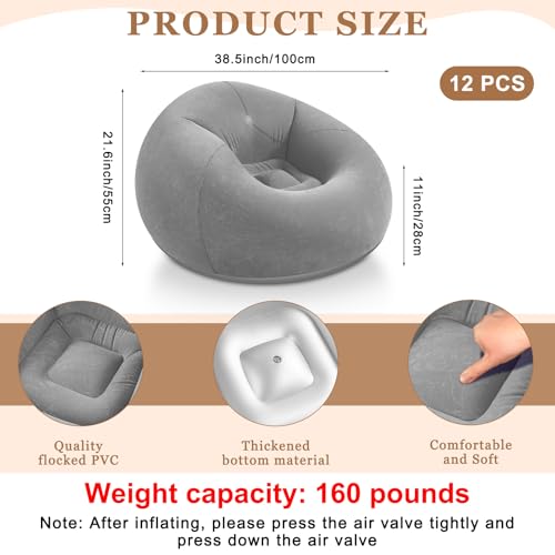 Realspring 6 9 12 Pcs Inflatable Bean Bag Chairs for Adults with Electric Air Pump, Blow up Couch Folding Portable Inflatable Couch Lazy Sofa for Outdoor Movie Night Camping(Grey,12 Pcs) - color: Grey