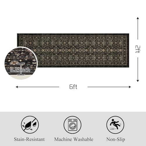 Ruaruarug Area Rug Non Slip Machine Washable Ultra Soft Living Room/Bedroom/Kitchen/Outdoor/Classroom Black Grey, 2'×6' - color: Dark Grey, size: 2' x 6' (Rectangular)