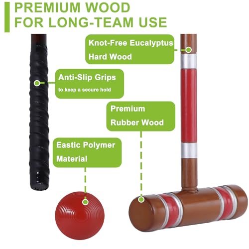Six Player Croquet Set, 28’’ Croquet Set with Wooden Mallets/Colored Ball/Wickets/Stakes for Adults/Teenager/Family-Perfect for Lawn/Backyard Game/Park (Mahogany Color) - color: Classic Mahogany-with Grip Tape