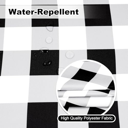 Poise3EHome Round Outdoor Tablecloth with Umbrella Hole and Zipper,Black Gingham 60 Inch,Polyester SpillProof Washable Table Cloth for Spring Summer Patio Garden Poolside Picnic Camping BBQS - color: Black Gingham, size: 60" (Round)