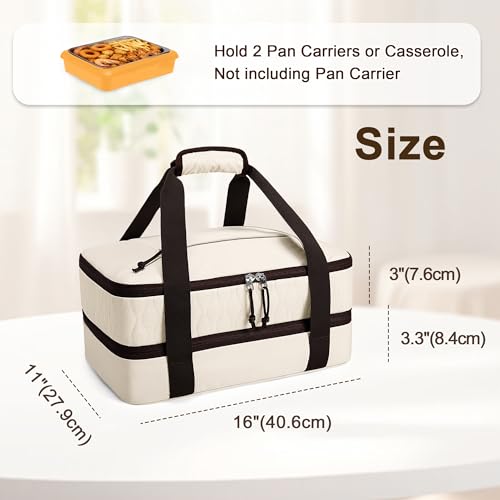 Trunab Insulated Casserole Carrier for Hot or Cold Food, Double Thermal Food Containers, Fit 9x13 Inches Baking Dish Foil Pans, For Picnic Cookouts, Potluck Parties, Beach,Beige (Beige) - color: Beige