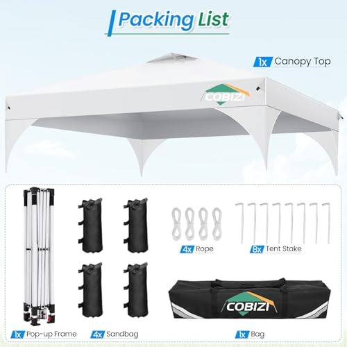 COBIZI 10x10 Pop Up Canopy with 3 Removable Sidewalls, Easy Pop Up Comercial Instant Canopy with One Push Center Lock, Waterproof Canopy with Sidewalls for Event, Rope & Stakes & Sandbags, White - color: White, size: 10x10ft (old model)