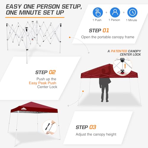 EAGLE PEAK 10x10 Slant Leg Pop-up Canopy Tent Easy One Person Setup Instant Outdoor Beach Canopy Folding Portable Sports Shelter 10x10 Base 8x8 Top (Burgundy) - color: Burgundy, size: 10x10