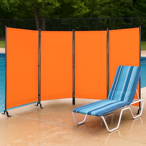 Proman Products - Galaxy 4 Panel Section Privacy Folding Screen Divider, Water Repellent Fabric Room Divider with Black Powder Coated Metal Frame for Indoors or Outdoors (Orange) - color: Orange, size: 4 Panel