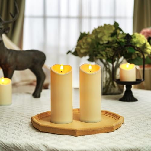 Homemory 3"x8" Outdoor Waterproof Flameless Candles, LED Candles, Battery Operated Candles with Remote and Timers, Electric Fake Plastic Pillar Candles, Dark Ivory, Set of 2 - color: Dark Ivory, size: D3"xH8"8"