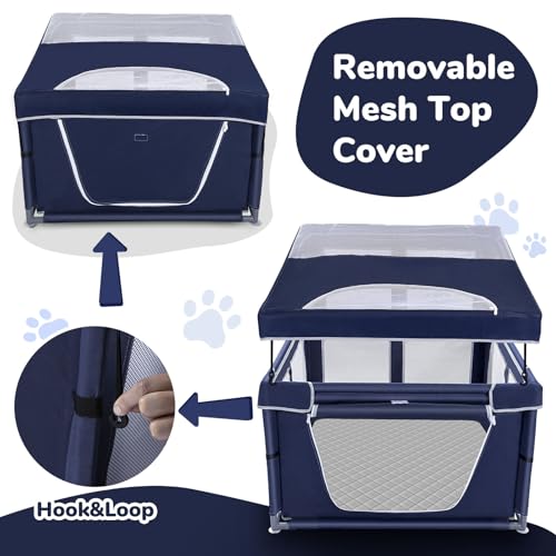 42 × 42 inch Dog Playpen with Pee Pad, Soft Puppy Playpen, 25 Height Pet Playpen for Small Dogs and Small Animals, Dog Fence Indoor, Play Yard with Zipper Door - style: 42inch Dog Playpen with Top and Pee Pad