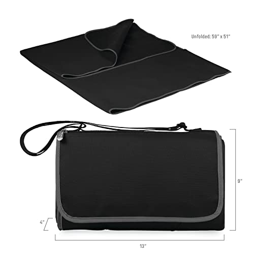 PICNIC TIME Outdoor Picnic Blanket Tote, 59"x51" Foldable Beach & Camping Blanket with Soft Fleece, Water-Resistant Bottom, Adjustable Strap & Zippered Pocket (Black with Black Exterior) - color: Black
