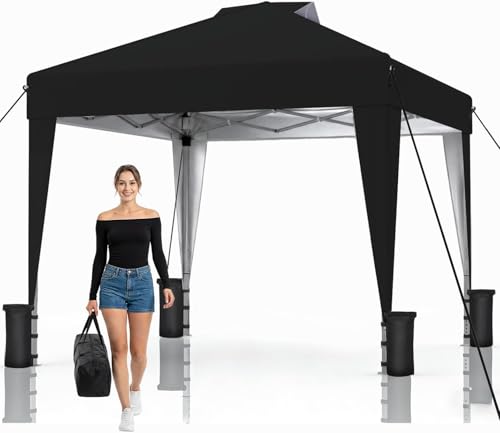 SANWAY 10x10 Pop up Canopy Tent, One-Button, Outdoor Instant Canopy Protable for Events, Camping, Parties, Vendor, Beach Tent - Black - color: Black