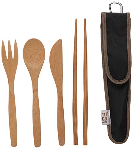 To Go Ware To Go Ware Reusable Bamboo Travel Utensils with Carrying Case & Carabiner Clip | Bamboo Utensils | Eco Friendly - color: Hijiki