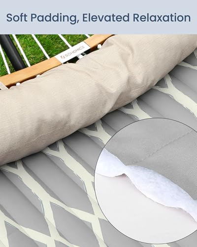 SONGMICS Hammock, Quilted Double Hammock with Padded Pillow, 78.7 x 55.1 Inches, 495 lb Weight Capacity, Portable for Outdoor Relaxation, Garden, Patio, and Camping, Gray UGDC034G02V1 - color: Grey