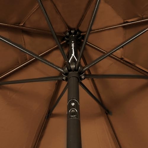 Blissun 9' Outdoor Patio Umbrella, Outdoor Table Umbrella, Yard Umbrella, Market Umbrella with 8 Sturdy Ribs, Push Button Tilt and Crank - color: Brown