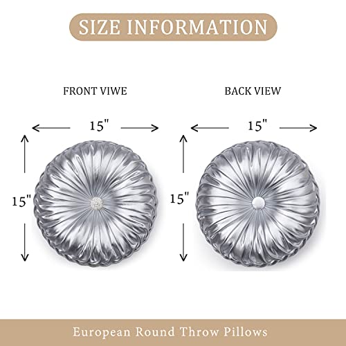 EUCIOR Round Throw Pillows,Pumpkin Pleated Handmade Metallic Throw Pillows,Silver Pillows,Modern Leather Decorative Pillowcases for Home Decor Bedroom Living Room Couch Bed Sofa (Silver) - color: Silver