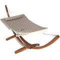 ANOW 13.5FT Curved Wooden Stand with Rope Hammock, Heavy Duty Larch Wood Arc Stand with 2 Chains, 4 Balance Ropes and 4 Carabiners, Includes Light Brown Hammock with Spreader Bars - color: Light Brown