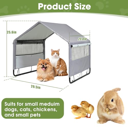 Outdoor Dog Shade Tent for Small Dogs 25.6" D x 29.5" W x 25.6" H, Outside Sun Rain Waterproof Canopy, Pet Dog Shelter with Breathable Mesh Windows for Small Animals and Livestock, Grey