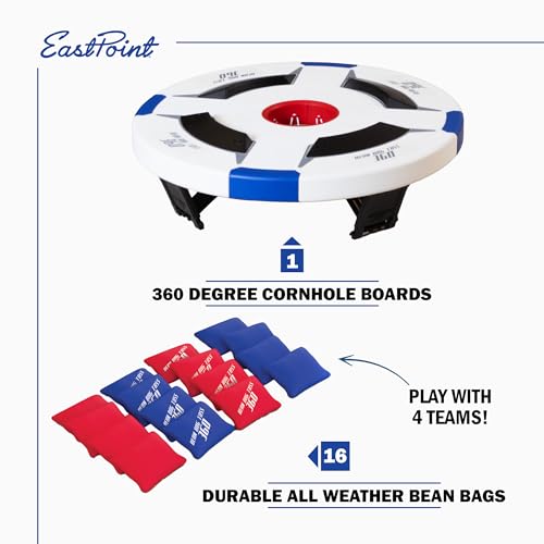 EastPoint Bean Bag Knockout Cornhole Board Set - Pack of 1 Board & 16 Bags - 360 Degree Cornhole Action for Backyard Games - Weatherproof Play for Outdoor Games