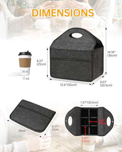 6 Cup Drink Carrier with Handle, Portable Felt Reusable Cup Holder for Hot & Cold Drinks, Coffee Carrier for Delivery, Takeout, Picnics, Parties - size: 6 Cup