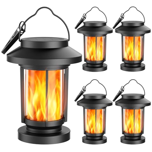 Greluna Solar Lantern Outdoor Waterproof, Flickering Flameless Solar Lights Hanging Lantern, Auto On/Off Decorative Solar Garden Lights for Patio Yard Porch Pathway Camping Decor