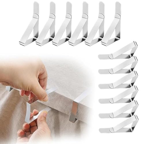 12PCS Tablecloth Clips Set Stainless Steel Outdoor Picnic Table Cover Holders Non Slip Fasteners Party Camping Dining Events - color: Silver 12 Pack