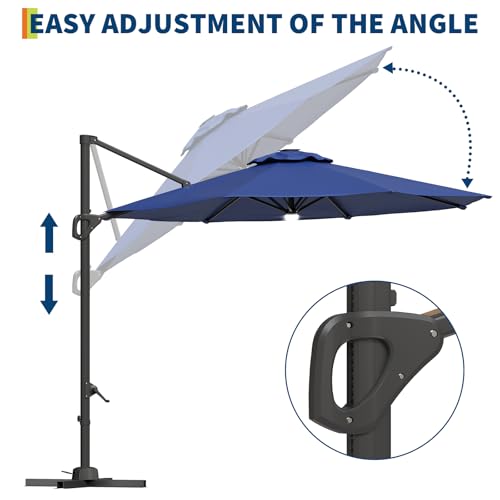 TrailBlaze 10ft Cantilever Patio Umbrella – 360° Rotating Offset Sun Shade with Adjustable Tilt, Waterproof Windproof 600D Oxford Canopy, Heavy-Duty Rustproof Aluminum Frame, Cross Base – Ideal for Garden, Patio, Poolside - color: Navy Blue