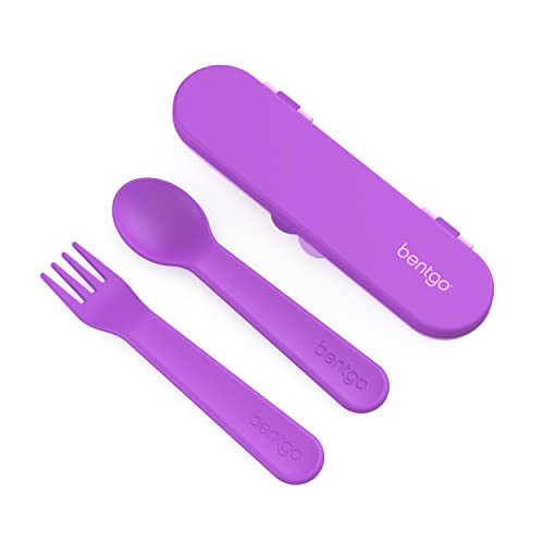 Bentgo Kids Utensil Set - Reusable Plastic Fork, Spoon & Storage Case - BPA-Free Materials, Easy-Grip Handles, Dishwasher Safe - Ideal for School Lunch, Travel, & Outdoors (Purple) - color: Purple