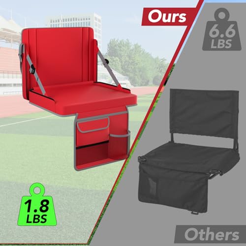 Stadium Seats with Back Support 1PACK Adjustable Bleacher Chairs with Back and Cushion Bleacher Seat with Cup Holder, Carry Handle & Shoulder Strap for Outdoor Sports Events, Picnics - color: Red-1pc-large