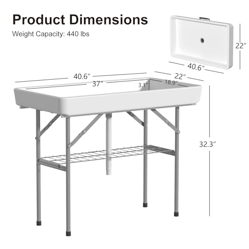 4 Foot Ice Cooler Table, Outdoor Cooler Table with Removable Matching Skirt and Shelf, Folding Ice Tables for Party, BBQ, Camping, Picnic, Fishing Cleaning Tables - style: Fish cleaning ice table