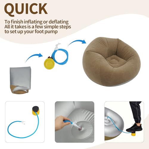 6 Pcs Inflatable Bean Bag Chair for Kids with Foot Air Pump, Outdoor Blow up Chairs, Inflatable Couch, Folding Portable Lazy Sofa for Adults Camping Movie Night - color: Coffee X 6