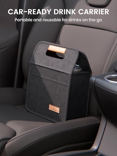 Fluxynara 2-Cup Reusable Felt Drink Carrier with Handle and Adjustable Shoulder Strap, Drink Holder for Car, Multi-Cup Drink Carrier Bag for Delivery, Travel, Picnics (Black) - color: Black, size: 2 Cups