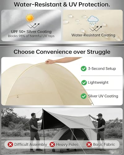 Ultraviolet Protection Pop-up Beach Tent, UPF 50+ Instant Easy Setup Sun Shelter Portable Lightweight Beach Canopy with Carry Bag Waterproof Windproof for 2-4 Person Beach Camping Picnic Backyard (#B) - color: #B