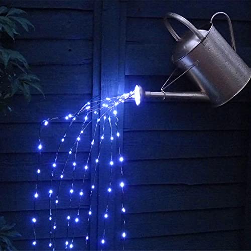 Solar Fairy String Lights Outside Blue, Multi Strand 180 LEDs Watering Can Light for Outdoor, Waterproof Solar Powered Waterfall Lights, Firefly Bunch Lights for Garden Décor - color: Blue