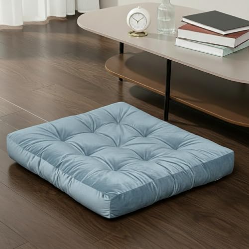 Meditation Cushion, Floor Cushion for Adults, Velvet Floor Pillow for Sitting, Tufted Seat Cushion for Yoga, Living Room, Bedroom & Reading Nook, Machine Washable, 22 x 22 Inch, Blue - color: Blue, size: 1pack