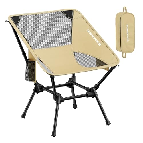 SONGMICS Camping Chair, Lightweight Folding Beach Chair, Adjustable Height, Steel Frame, Portable for Outdoor Travel - color: Brown, style: Lowback (18.9"D x 22"W x 27.1"H）