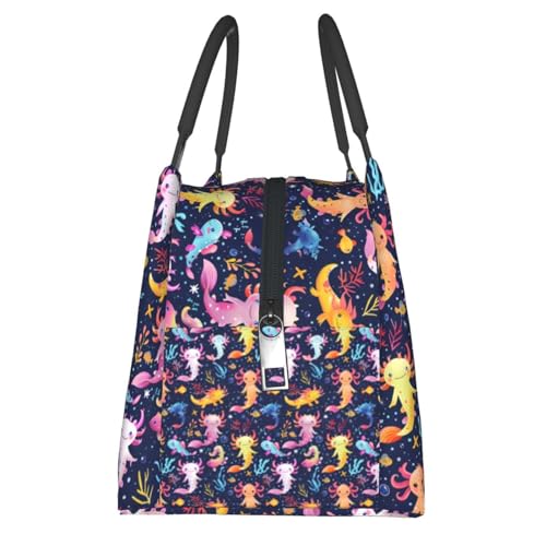 Cute Axolotl Lunch Box with Colorful Ocean Animal Pattern for Girls and Adults,Lightweight Handbag with Zipper Closure,Portable Cosmetic Bag for School,Work,Office,Travel and Picnic Gifts - color: Salamander