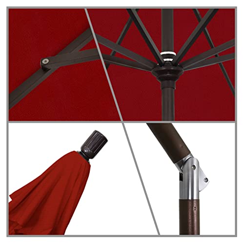 California Umbrella 9' Round Aluminum Market Umbrella, Crank Lift, Collar Tilt, Bronze Pole, Red Olefin - color: Red