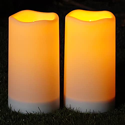 Homemory Solar Candles Outdoor Waterproof, 3"x6" Rechargeable Solar Powered Lights, Flameless Flickering Dusk to Dawn Sensor Outdoor Pillar Candles for Halloween, Lanterns, Garden, Patio, Porch - size: D3"xH6", 2 Pcs, Plastic