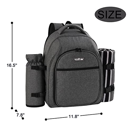 apollo walker Picnic Backpack Bag for 2 Person with Cooler Compartment, Detachable Bottle/Wine Holder, Fleece Blanket, Plates and Cutlery Set (2Person,Grey) - color: Grey1, size: 2 Person