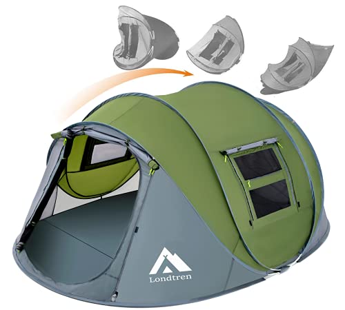 4 Person Easy Pop Up Tent Waterproof Automatic Setup 2 Doors-Instant Family Tents for Camping Hiking & Traveling - color: Green & Grey