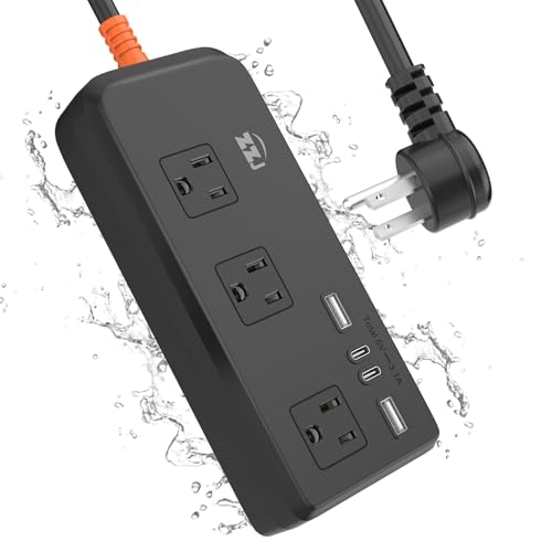 Outdoor Power Strip Weatherproof, IPX6 Waterproof Surge Protector with 3 AC Outlets and 2USB A&2USB C, 6FT Extension Cord, Wall Mountable for Indoor Outdoor, UL FCC Listed - size: 6FT, style: 3AC+4USB