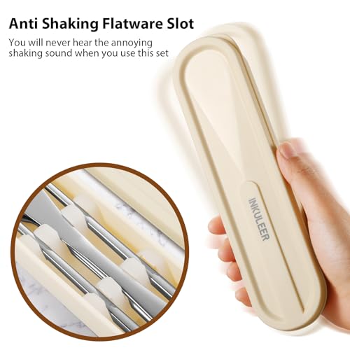 Travel cutlery set, 18/8 stainless steel cutlery, Reusable utensils set with case, Portable Silverware Lunch Box for Camping and Office-Stainless steel - color: Natural Color