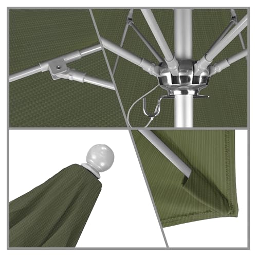 California Umbrella 9' Round Aluminum/Fiberglass Umbrella, Push Open, Silver Pole, Olefin Terrace Fern - color: Terrace Fern